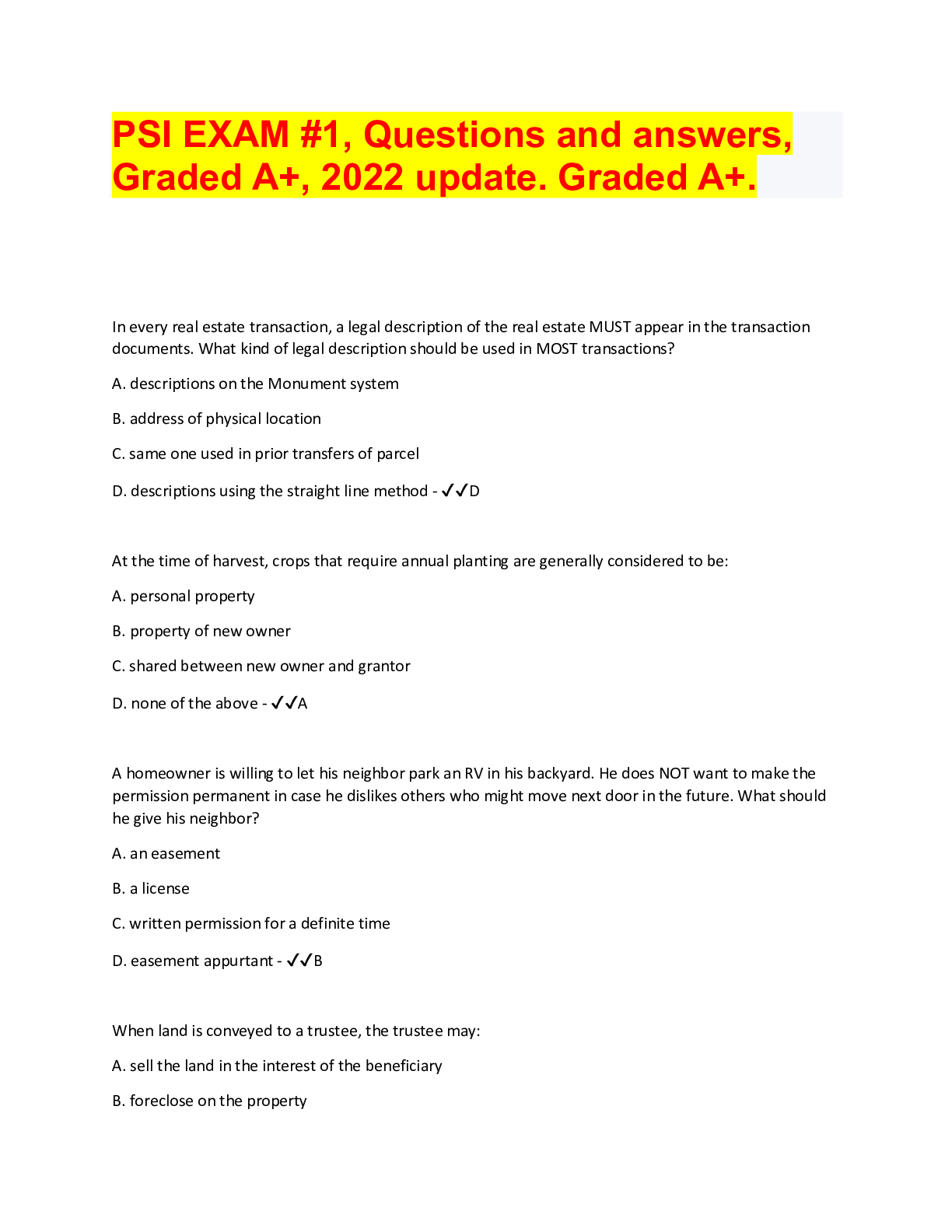 PSI EXAM 1, Questions and answers, Graded A+, 2022 update. Graded A+